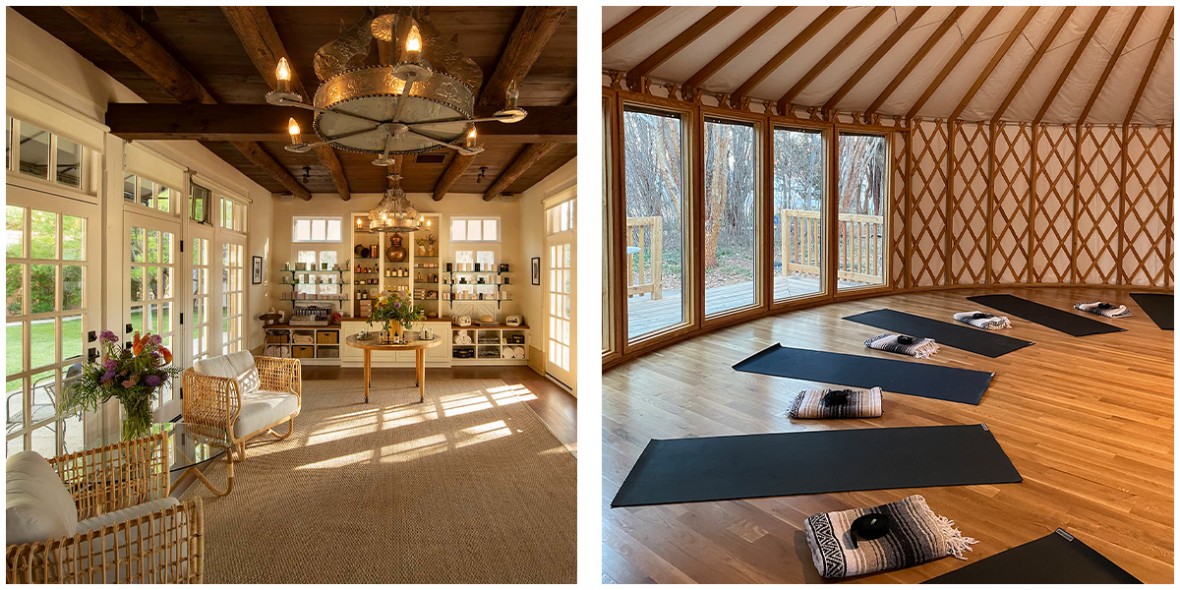 spa lobby and yoga in yurt