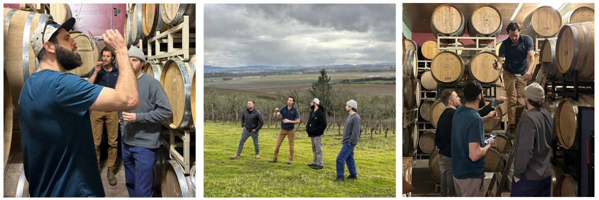 a team of chefs and sommeliers at Martin Woods Vineyard in Oregon, tasting and learning about wine