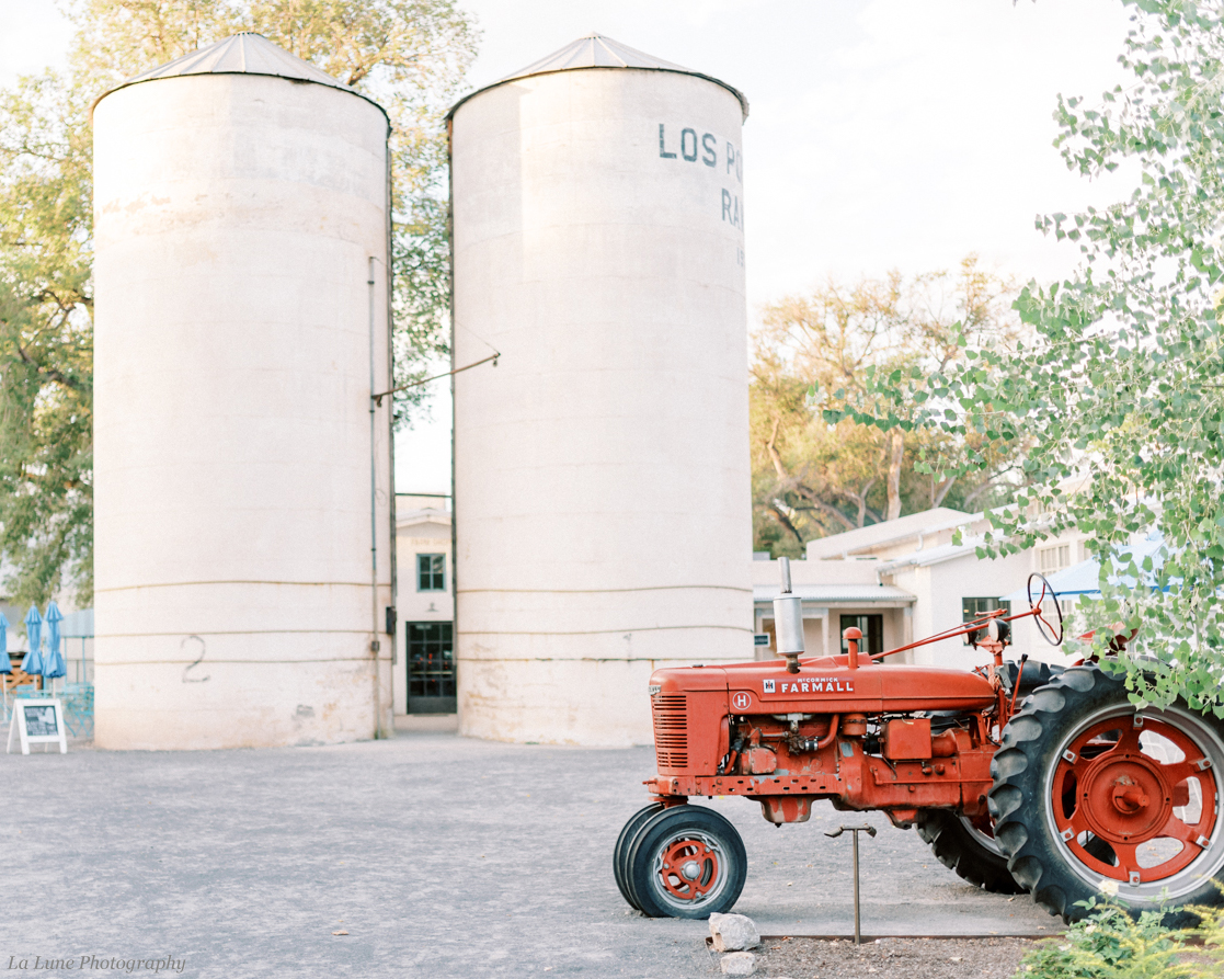 silos and red tractor