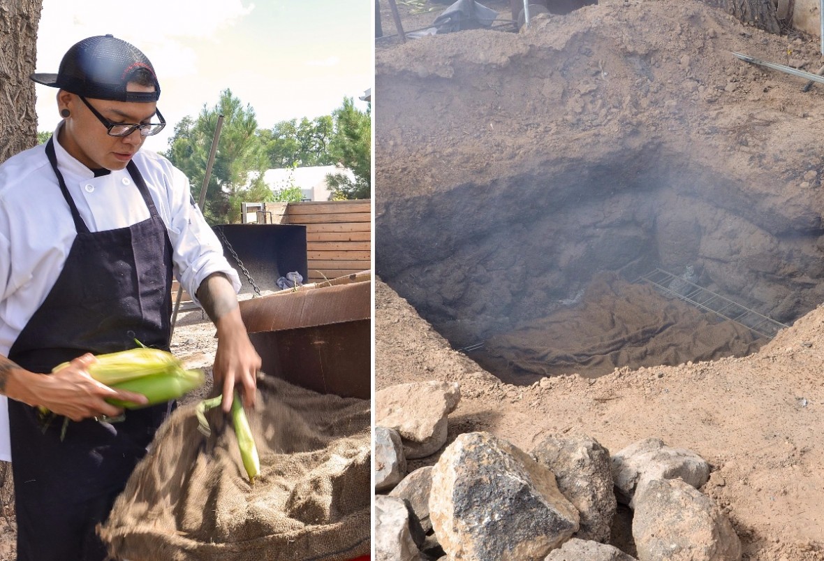 chef with underground smoke pit