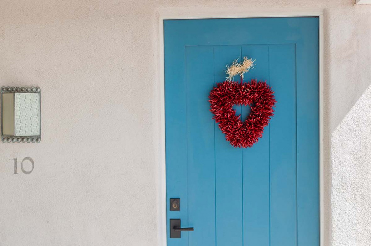 inn door with heart shaped chiles