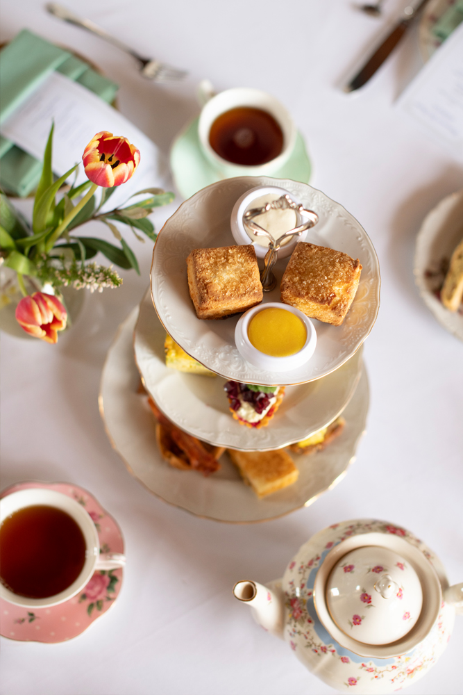 Tea tray set up with tea bites 