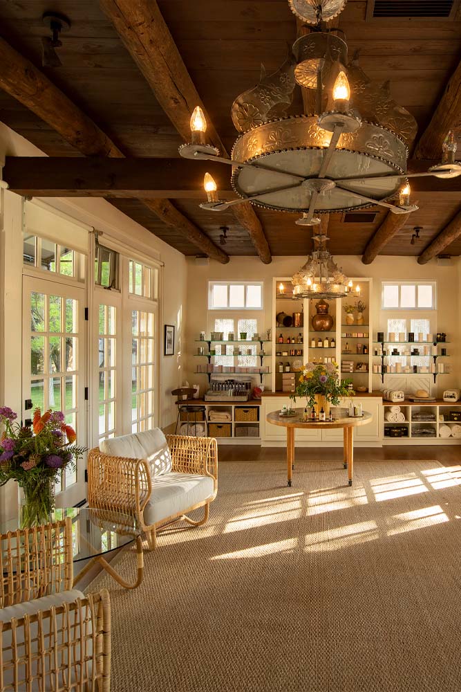 Inside the spa reception with sunlight pouring through the windows